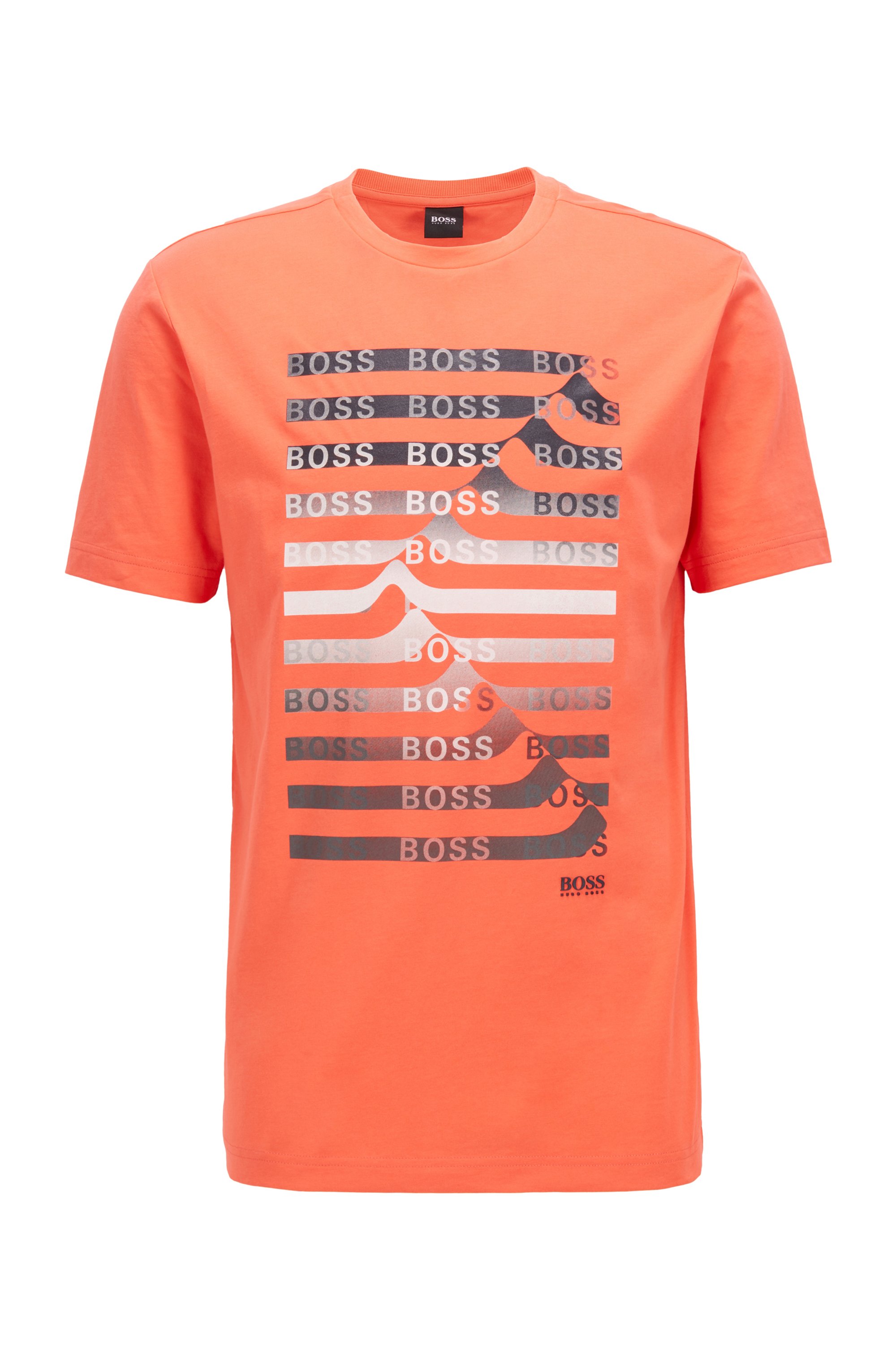 T-shirt en coton mélangé avec logo artistique et rayures, Orange clair
