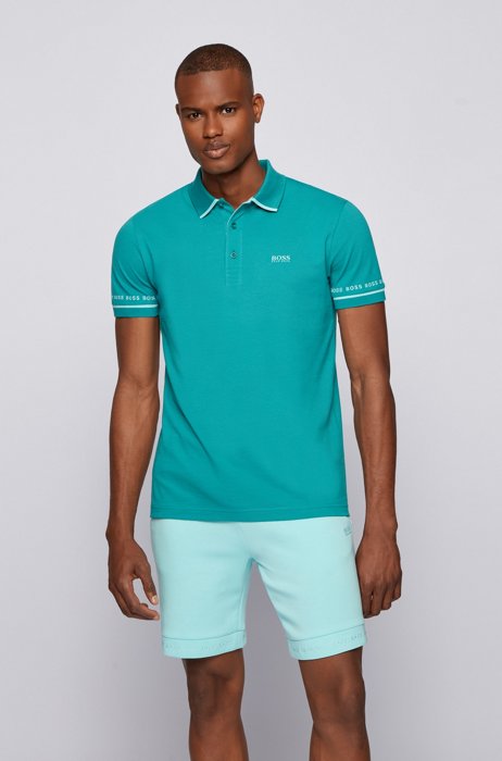 Polo shirt in Pima-cotton piqué with logo details, Turquoise
