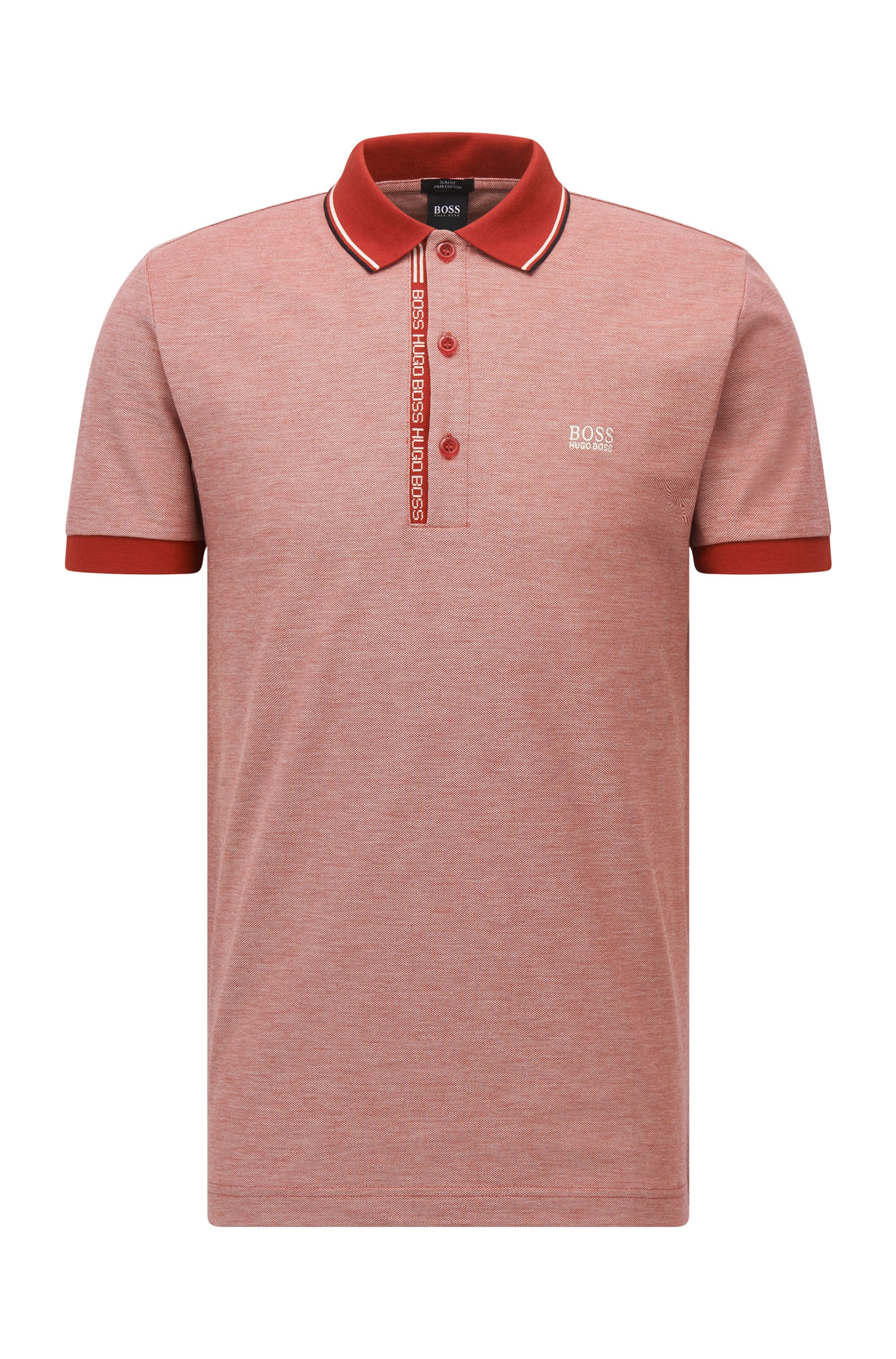 Slim-fit polo shirt in cotton with logo placket, Red