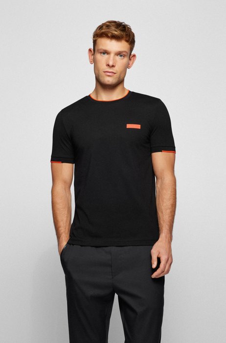 Slim-fit T-shirt with silicone logo badge, Black