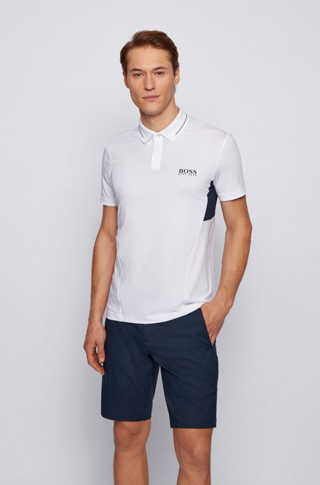Slim-fit polo shirt in recycled fabric with stretch, White