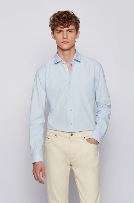 Slim-fit shirt in dobby-patterned Oxford cotton, Light Blue