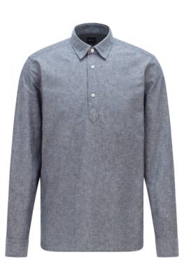 Chemise Regular Fit style polo, en coton et lin