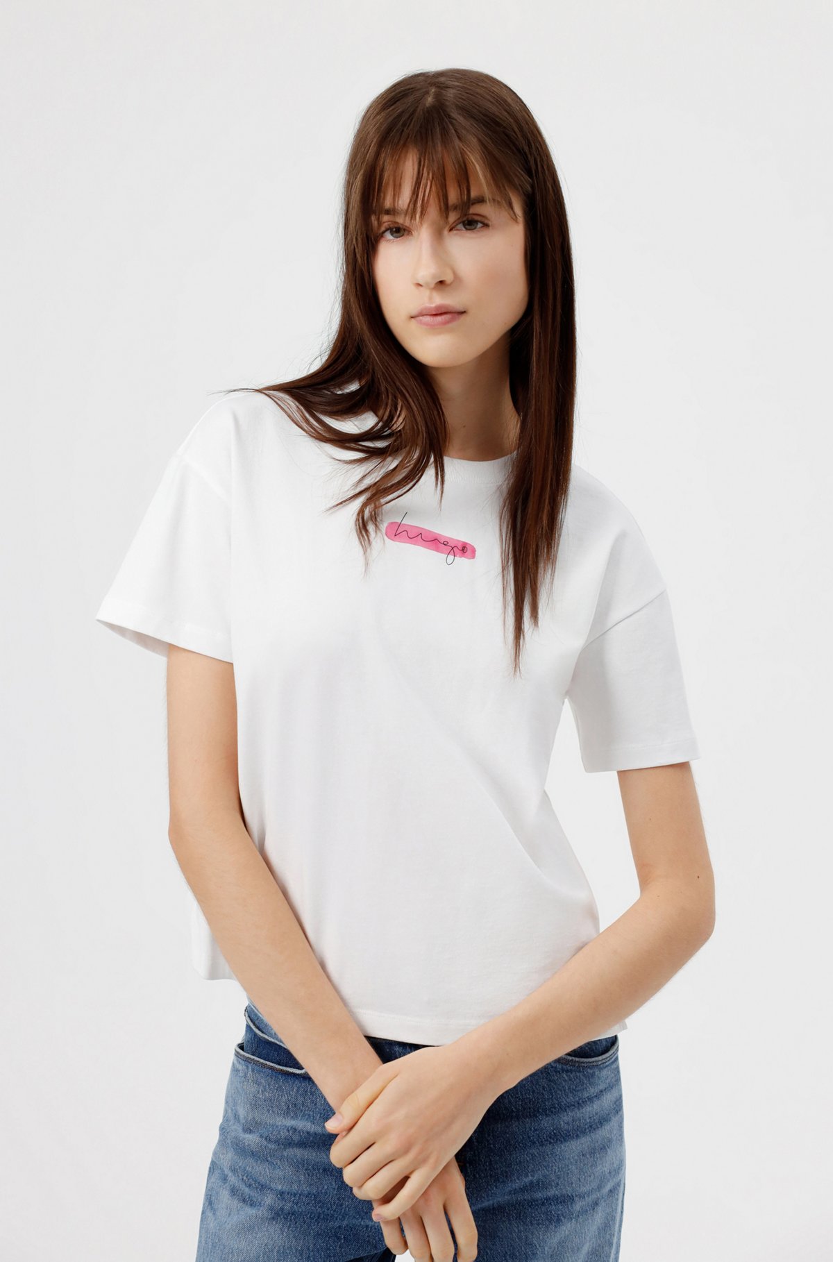 Relaxed-fit T-shirt in organic cotton with watercolor logo, Patterned
