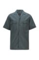 Relaxed-fit shirt in cotton poplin with camp collar, Dark Green