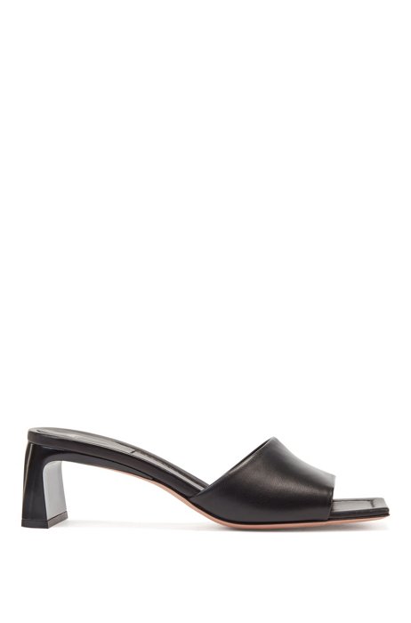 Italian-made mules in nappa leather with square toe, Black