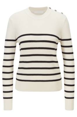 Pull à rayures en coton biologique et soie avec boutons
