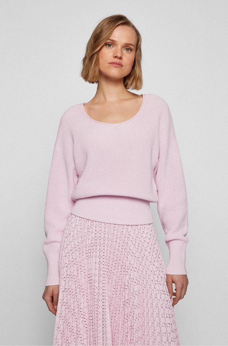 Scoop-neck sweater in cotton with silk and cashmere, light pink