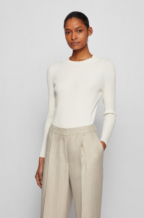 Ribbed slim-fit sweater with cutout back detail, White