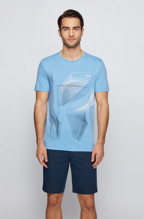 Cotton-jersey T-shirt with abstract graphic print, Blue
