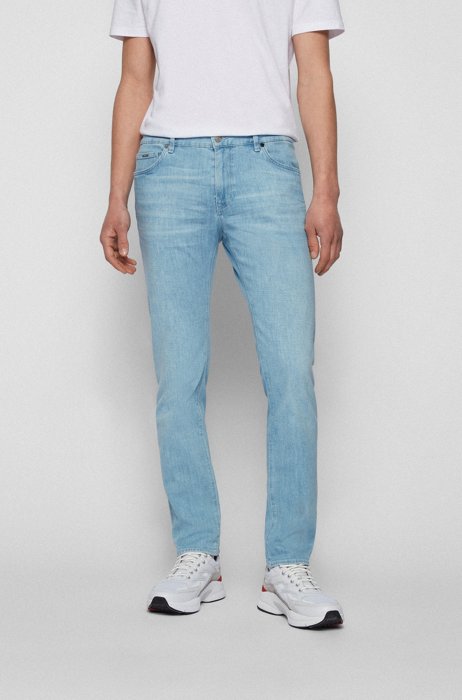 Blaue Regular-Fit Jeans aus italienischem Denim mit Kaschmir-Haptik, Hellblau