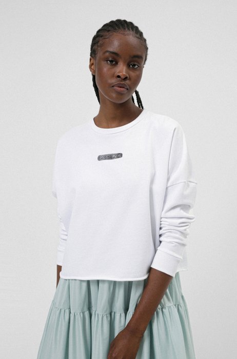 Relaxed-fit sweater in Recot® cotton with watercolor logo, White