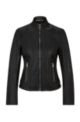 Regular-fit leather jacket with lightly waxed finish, Black