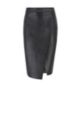 Wrap-style skirt in leather with asymmetric hem, Black