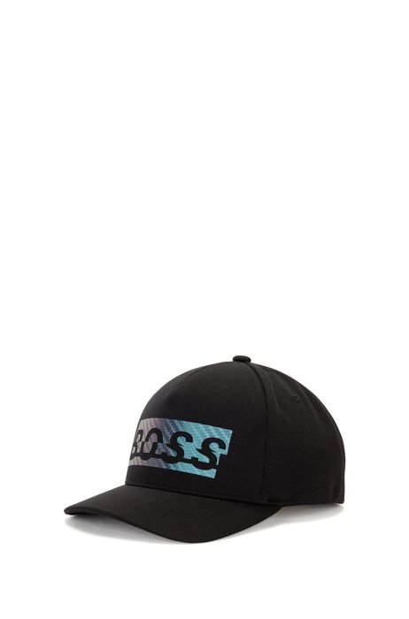 Logo cap in honeycomb-structured jersey, Black