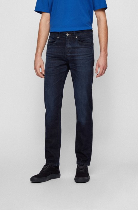 Tapered-fit jeans van donkerblauw super-stretchdenim, Donkerblauw