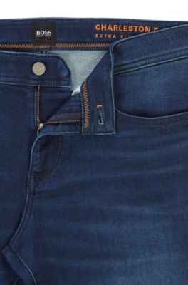 BOSS - Skinny-fit jeans in dark-blue cosy-knit denim