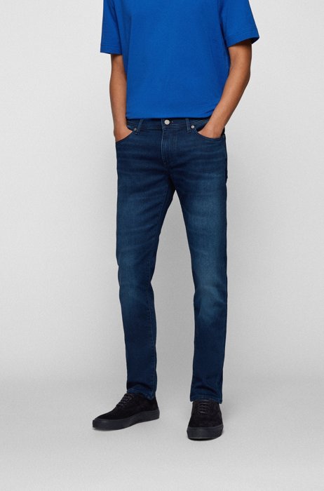 Skinny-fit jeans van donkerblauw, comfortabel gebreid denim, Donkerblauw
