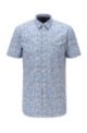Slim-fit shirt in printed stretch cotton, Blue Patterned