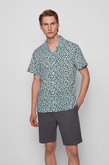 Regular-fit shirt in a printed cotton blend, White