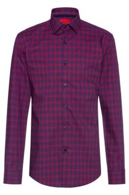 Chemise Slim Fit à carreaux en popeline de coton facile à repasser