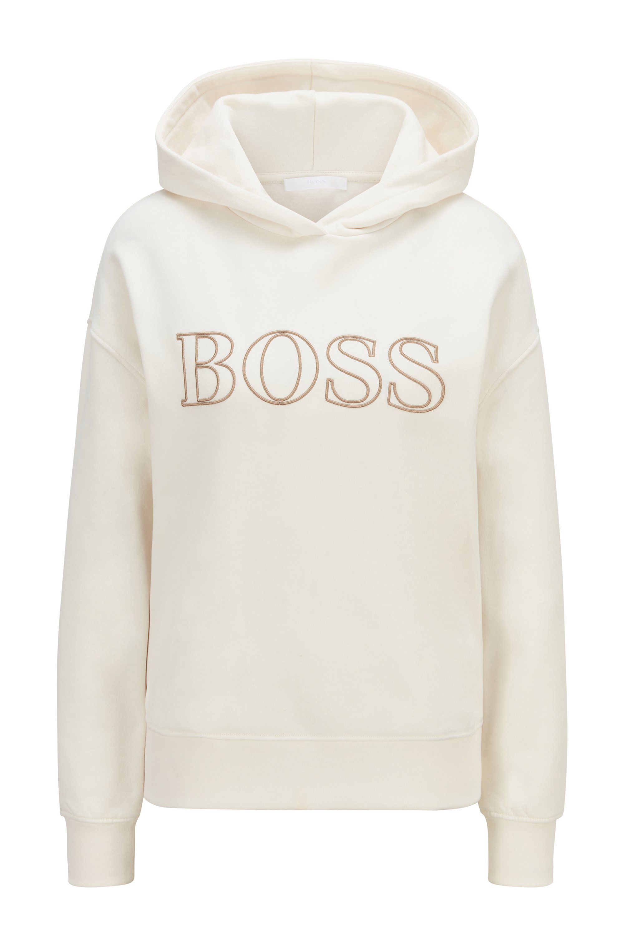 Relaxed-fit hooded sweatshirt with embroidered logo outline, White