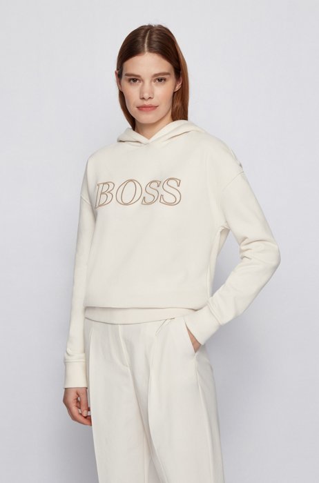Relaxed-fit hooded sweatshirt with embroidered logo outline, White