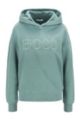 Relaxed-fit hooded sweatshirt with embroidered logo outline, Turquoise