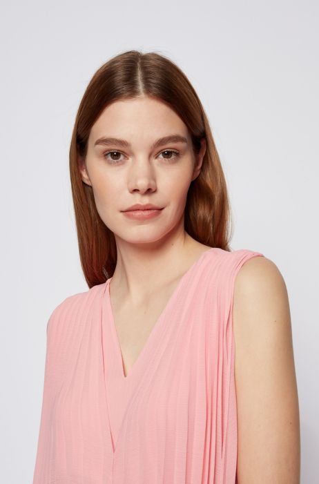 Boss V Neck Midi Dress In Recycled Plisse Chiffon 