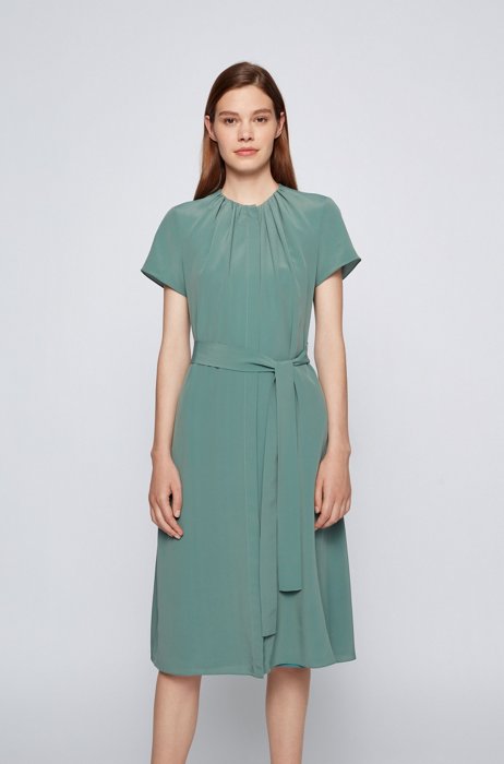 Crinkle-crepe midi dress with ruched neckline, Turquoise