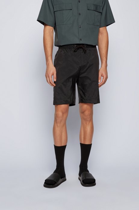 Lightweight drawstring shorts in crinkled fabric, Black