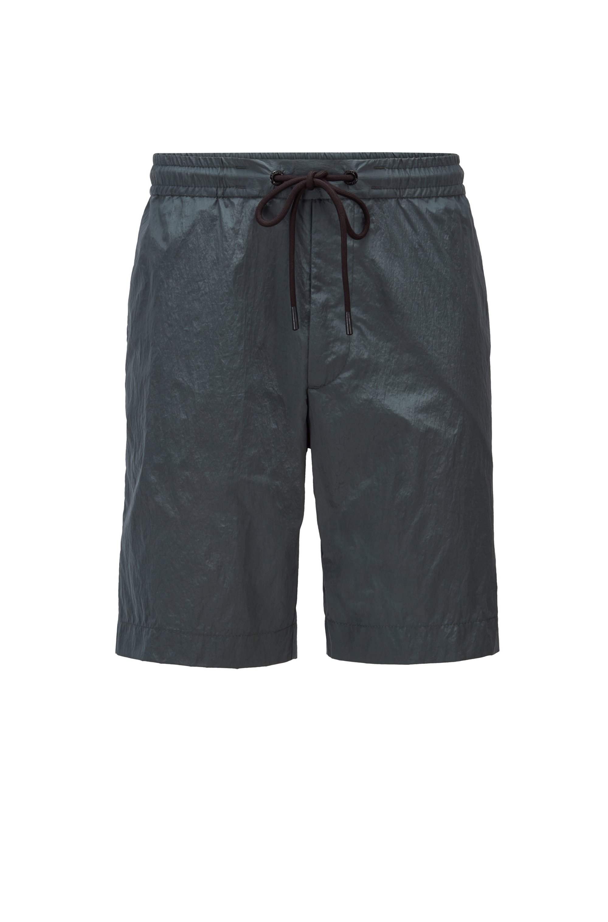 Lightweight drawstring shorts in crinkled fabric, Dark Green