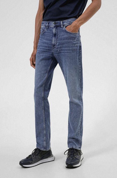 Jeans regular fit in comodo denim biologico elasticizzato blu, Celeste