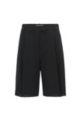 Regular-Fit Shorts aus Schurwolle mit weitem Bein, Schwarz
