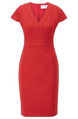 Boss V Neck Shift Dress In Double Faced Stretch Fabric 