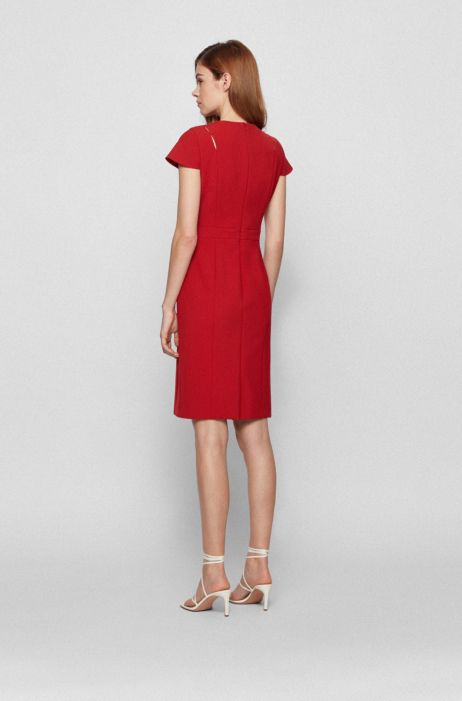 Boss V Neck Shift Dress In Double Faced Stretch Fabric 
