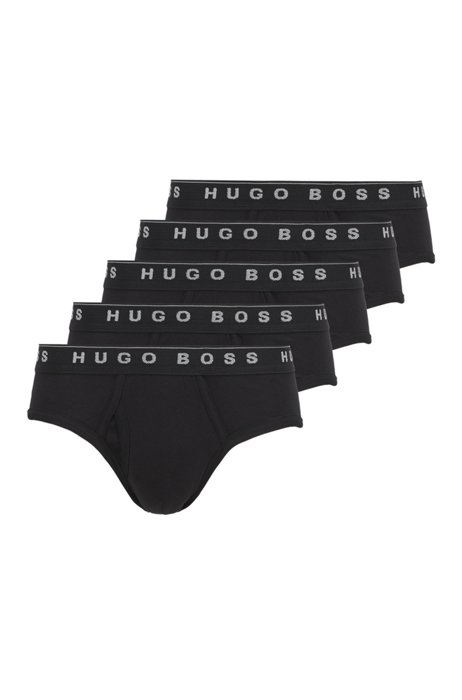 Five-pack of cotton briefs with logo waistbands, Black
