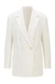 Double-breasted regular-fit jacket in crinkle crepe, White