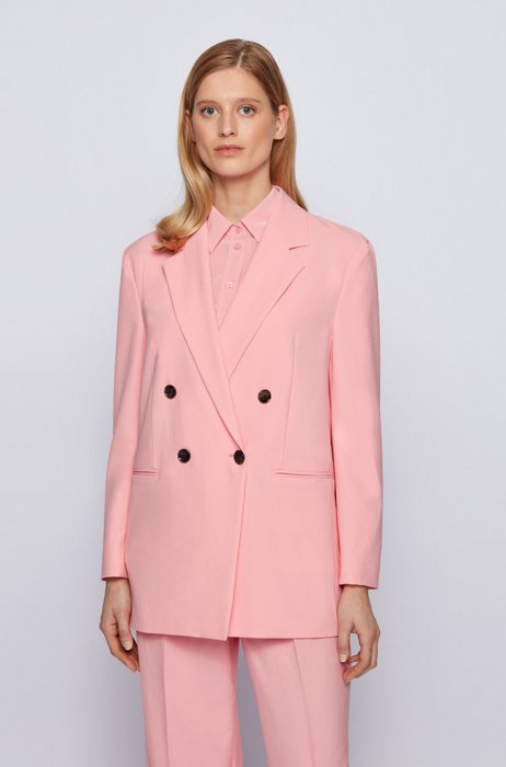 Double-breasted regular-fit jacket in crinkle crepe, Pink