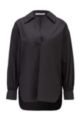 Slip-on blouse in paper-touch stretch cotton, Black