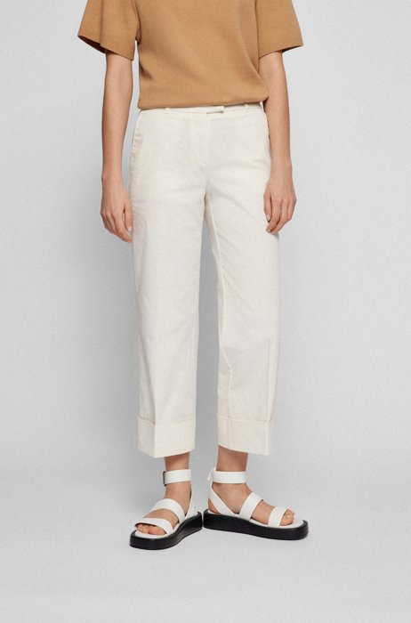 Wide-leg regular-fit chinos in stretch organic cotton, White