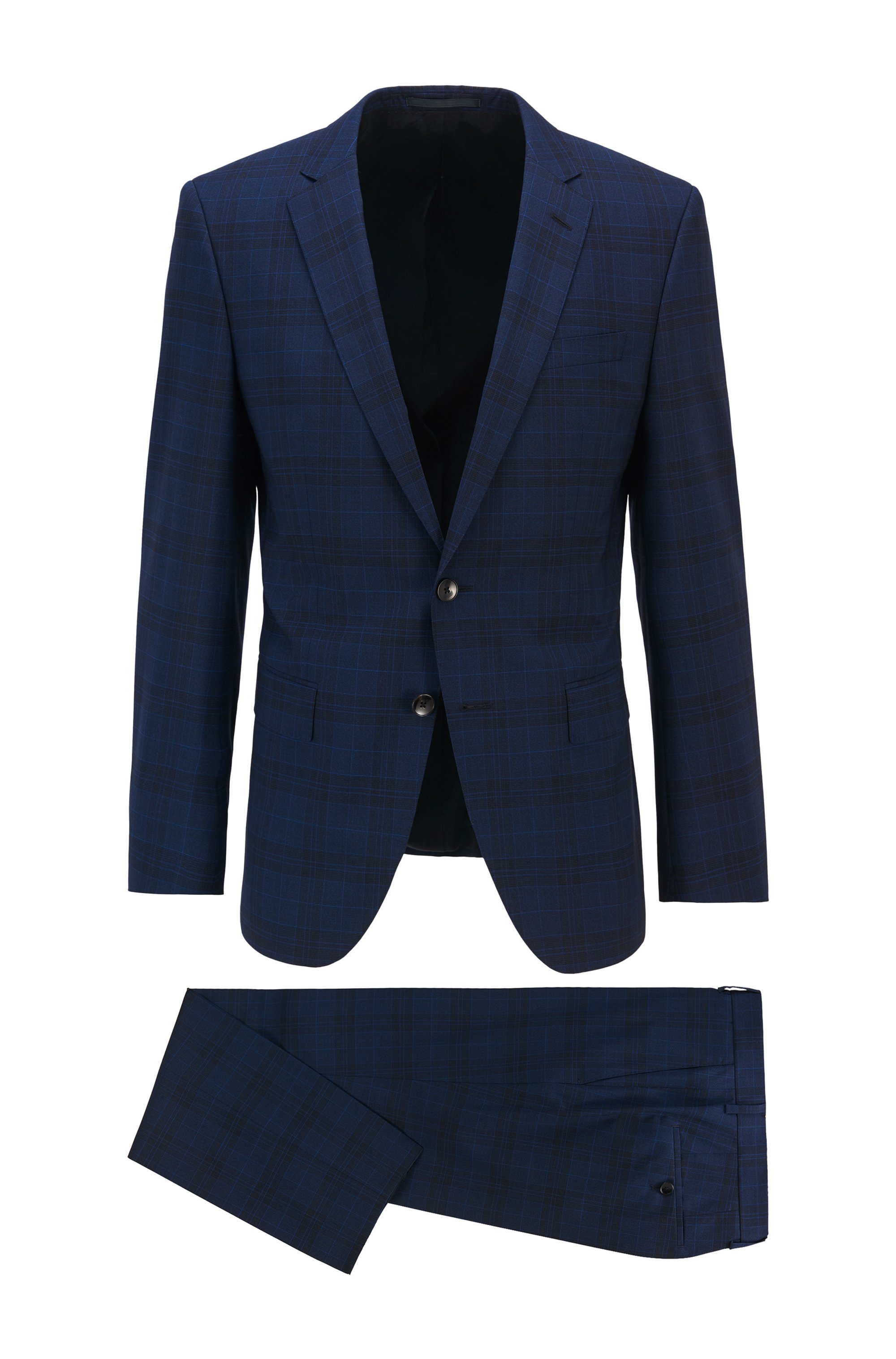 Slim-fit suit in checkered virgin wool, Blue