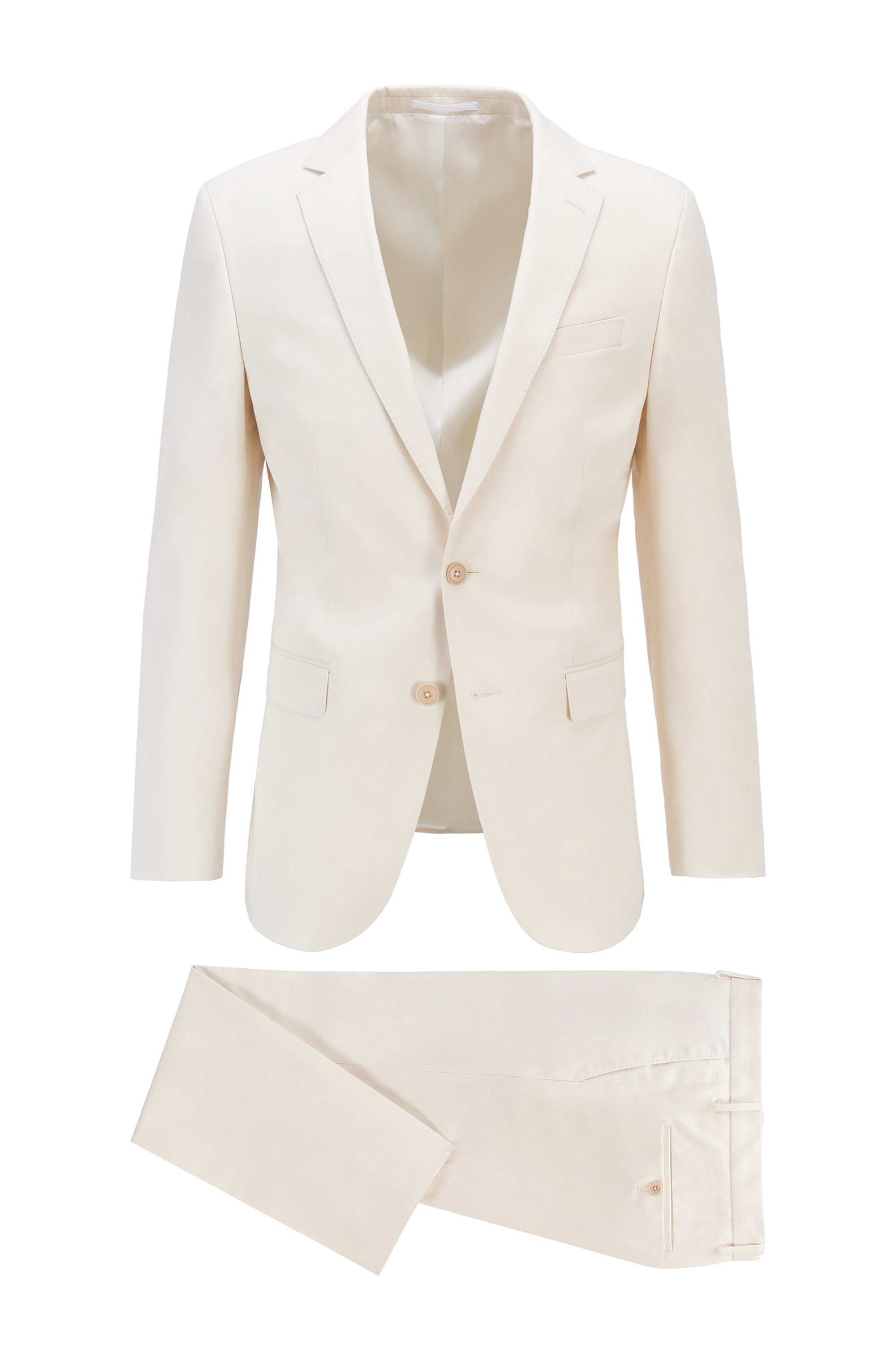 Slim-fit suit in organic cotton with stretch, White