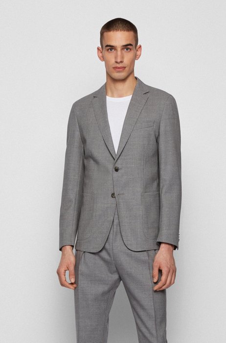Slim-fit jacket in melange virgin wool, Light Grey