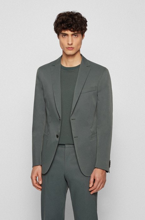 Slim-fit jacket in smooth fabric with partial lining, Dark Green