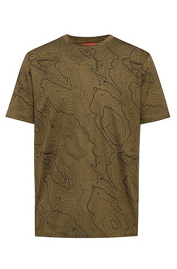 地形图印花常规版型棉质平纹针织 T 恤,  355_淡绿色