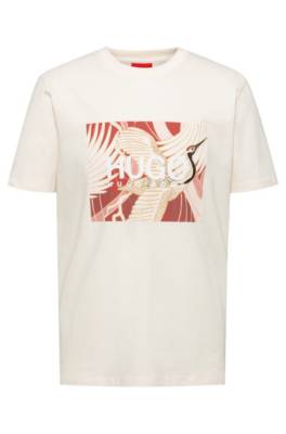T-shirt en jersey de coton à imprimé grue japonaise