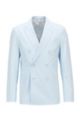 Double-breasted slim-fit jacket in stretch cotton, Light Blue