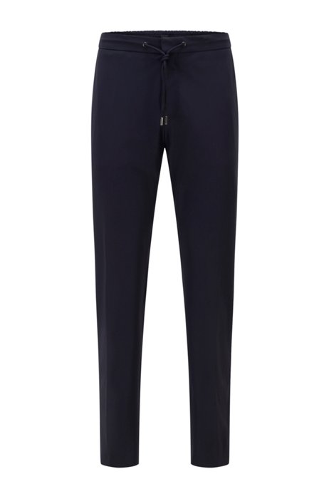 Slim-fit trousers in stretch cotton with comfort waistband, Dark Blue