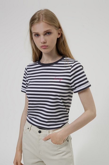 Striped slim-fit T-shirt in organic-cotton jersey, Patterned